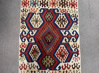 Early 19th Century Central Anatolian Konya Hotamıs Kilim incide some area old repair Size 440x100 Cm                 