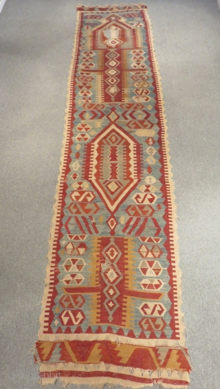 Mid 19th Century Central Anatolian Konya Aksehir Kilim Size.420x95 Cm                       