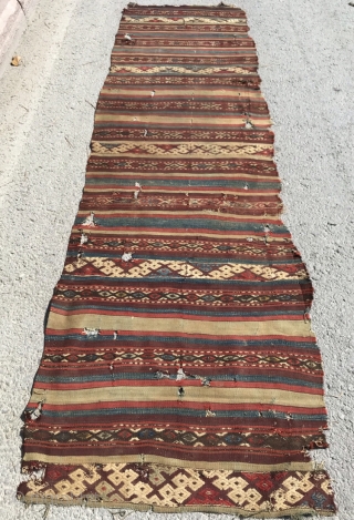 Mid 19th Century West Anatolian kilim Size.298x80 Cm                         