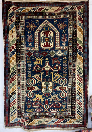 Antique Cacausian Shirvan Perepedir Prayer Rug Circa 1890.1900 Size 155x105 Cm                      