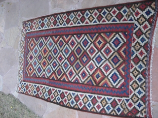 Baktiari Kilim, ca. 1900. Good condition, colors appear natural although the yellow is slightly faded. 8'2" X 5'.
Beautiful balanced design, and heavy, durable weave. 
 SOLD, THANKS      