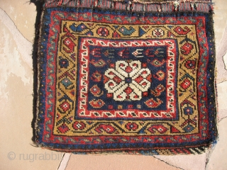 Complete Luri double bag.  Late 19th century, good colors.  Some crease wear and corner damage. small amount of cotton weft float in bridge. 3' x 1'9".     