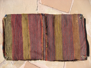 Complete Luri double bag.  Late 19th century, good colors.  Some crease wear and corner damage. small amount of cotton weft float in bridge. 3' x 1'9".     