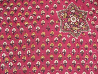 Indian Silk Embroidery. 19th century, possibly earlier?  Good colors and condition with some small splits in the ground silk (see photos) 6'11" x4'8".  These pieces usually do not have the  ...
