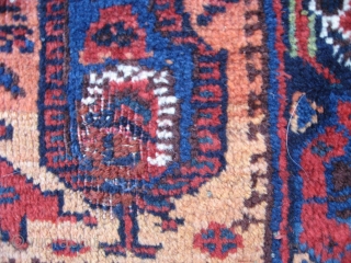 Two Afshar bags. A complete chuval, 2'11"x1'7". Good wool and natural colors, Generally good condition, low at bottom center with small replied area (see photo).
A khorjin  face. 1'10"x1'6". Good wool and  ...