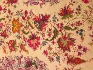19th century, Dorokha shawl...... Exceptional pattern, rare white color, very fine embroidery.....                     
