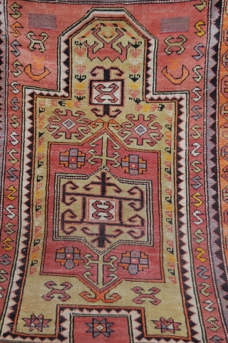 Old kars Kazak region carpet, velvet on wool, beautiful kazak, very good condition apart that there was a signature which was taken away, as it was used as a prayer rug, size  ...