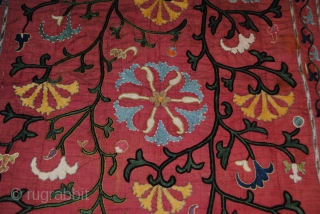 19th century Lakai Suzani, very fine embroidery, silk on silk embroidery, good condition, apart in some areas the silk is little used, but thats normal for its age, the size is 150/120  ...