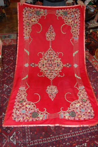 Beautiful 19th century resht embroidery panel in great condition. Embroided on red felt, 200/110 cm, very fnie embroidery.               