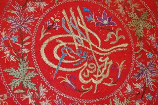 Beautiful 19th century Old ottoman textile, very fine embroidery on red felt, great condition, size is about 170/170 cm.              