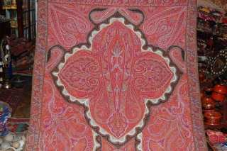 Spectacular 19th indian hand made ksahmir shawl in great condition, rare designe, very good colours, few tiny holes but can be only when seen in light, Lovely piece     
