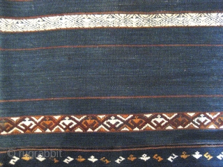 -HA LI-MINORITY,HAINAN ISLAND,SOUTH CHINA,WOMANS SKIRT,-NATURAL DYED SILK SUPPLEMENTARY WEFT WORK ON HANDSPUN INDIGO COTTON,-SHOWING EXTENSIVE ANCESTOR FIGURE MOTIFS. CIRCA 1940S.             