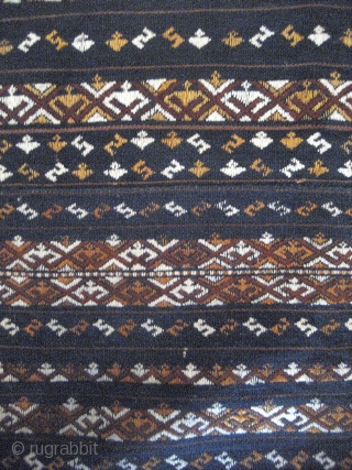 -HA LI-MINORITY,HAINAN ISLAND,SOUTH CHINA,WOMANS SKIRT,-NATURAL DYED SILK SUPPLEMENTARY WEFT WORK ON HANDSPUN INDIGO COTTON,-SHOWING EXTENSIVE ANCESTOR FIGURE MOTIFS. CIRCA 1940S.             