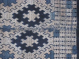 --BOUYEI MINORITY--GUIZHOU PROVINCE,-SW.CHINA- WEDDING BED COVER,--SILK AND COTTON SUPPLEMENTARY WEFT WORK.-CIRCA 1950s.                     