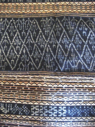 --MEIFU LI MINORITY, HAINAN ISLAND CHINA, -WOMANS COTTON INDIGO IKAT TUBE SKIRT.

 (-the main image  of the skirt is shown slightly over-exposed in order to highlight the intricate detail of this  ...