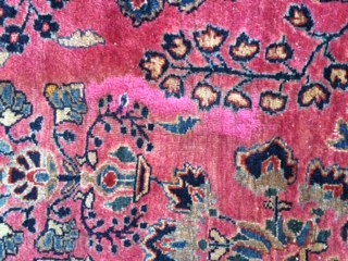 This is an antique Mohajiran Sarouk that is 11'-4" x 19'-7" (error margin 2"). The rug has some missing wool and a few of re-piled areas that are shown in the pictures.  ...