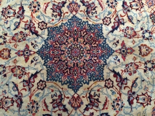 This is an antique and extremely rare Persian Isfahan Rug. The size of this rug is 3' - 5" x 5'. The rug has around 650 knots per inch. I have shown  ...