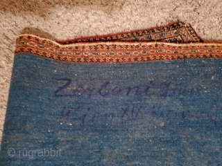This post is for a saddle cover probably ceremonial. Unusual 8 sided format .Great royal blue. Has some writing on the back from a previous collector . Translate?
Not sure on the ascription,  ...