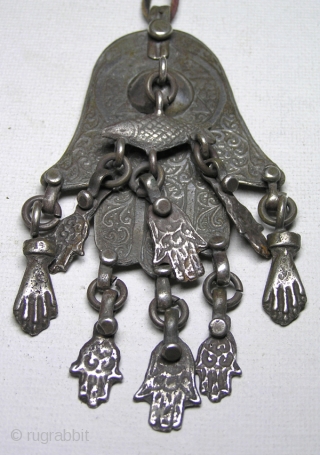 An exceptional rare Jewish Khamsa with many adornments
Essaouria Morocco circa 1900 12 cm long

This piece is now sold thank you             