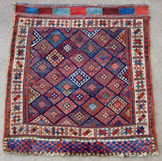 19th C. Fine Kurd sumak bag face, 1'10" x 1'10".  A wonderful example: beautiful dyes, excellent composition, and high technical excellence.           