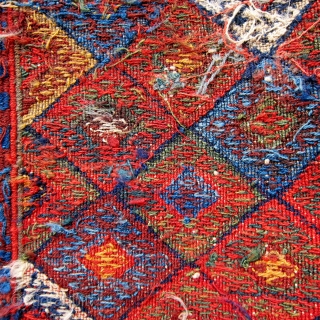 19th C. Fine Kurd sumak bag face, 1'10" x 1'10".  A wonderful example: beautiful dyes, excellent composition, and high technical excellence.           