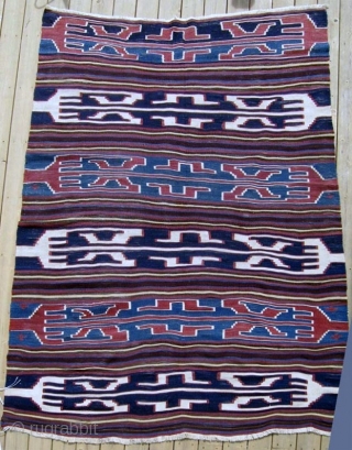 Caucasus: Antique Karachopt kilim, late 19th/turn of the century, 6' x 10.2"  A rare and beautiful banded kilim.  The unusual palette featuring all natural dyes  produces a warm, rich  ...