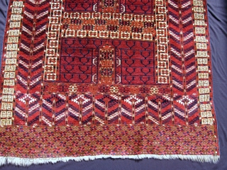 Tekke engsi, 3rd qtr. 19th C., 4' x 4'11".  This engsi is in almost full pile. The colors, all natural, are rich and nicely saturated. Wool is of the finest quality.  ...
