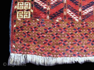 Tekke engsi, 3rd qtr. 19th C., 4' x 4'11".  This engsi is in almost full pile. The colors, all natural, are rich and nicely saturated. Wool is of the finest quality.  ...