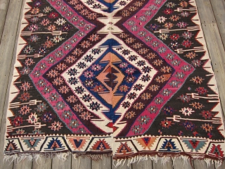 E. Anatolian kilim, 2nd half 19th C., 65" x 92"  This kilim has lost perhaps 1/3 of its length; however, deeply saturated richly colored dyes and excellent condition make up for  ...