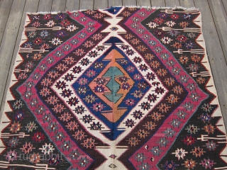 E. Anatolian kilim, 2nd half 19th C., 65" x 92"  This kilim has lost perhaps 1/3 of its length; however, deeply saturated richly colored dyes and excellent condition make up for  ...