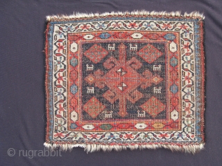 Late 19th or early 20th C. Veramin bagface. 15" x 19".  Beautiful wool, highly saturated natural colors including a rich green, small repair on bottom edge (more evident in picture than  ...
