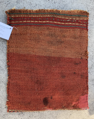 Shahsavan chanteh ex-Nicky Eltz, 12" x 15", 19th C.  A repair to the back and closure strip but otherwise in mint condition. Photo is somewhat over-exposed.  Ground color in border  ...