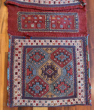 Late 19th C. Anatolian Zili woven saddlebags, 1'9" x 3'7" in excellent condition except for a small hole in the border of one of the bags, and a stain approx. 2" x ...