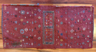Late 19th C. Anatolian Zili woven saddlebags, 1'9" x 3'7" in excellent condition except for a small hole in the border of one of the bags, and a stain approx. 2" x ...