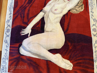 A ravishing blonde beauty woven in Kashan, Iran, in the 1970’s, 3’7” x 3’11”, 441 knots per sq. in., signed Nezam Afshari. An historical rug representing the embrace of Western culture ...