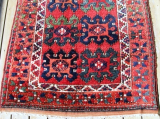 19th C. C. Anatolian Gelveri rug, 4' x 8'5". Richly colored and in perfect condition. (Faded appearance is due to bright light).  See Bruggemann & Bohmer, RUGS of the PEASANTS &  ...