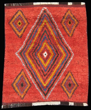 Central Asian sleeping rug, 5'4' x 6'3".  This dramatic and colorful rug was reportedly purchased from Baluchi tribesmen in the area between Quetta and Kandahar. It was woven to be used  ...