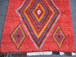 Central Asian sleeping rug, 5'4' x 6'3".  This dramatic and colorful rug was reportedly purchased from Baluchi tribesmen in the area between Quetta and Kandahar. It was woven to be used  ...