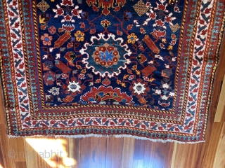 Kurdish Sauj Bulaq carpet featuring a beautiful Harshang design, 2nd half 19th C., 12' x 5'2", in excellent condition. Minor losses to ends. Full pile with small areas of light wear.   ...