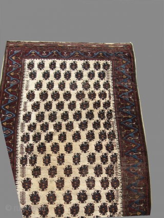 Rare ivory ground Baluch, Madad-Khani, Sistan, Zabol, East Persia, ca. 1800, 3'1" x 8'  Identical field design and format as on plate 2, Azadi's CARPETS IN THE BALUCH TRADITION.  Available  ...