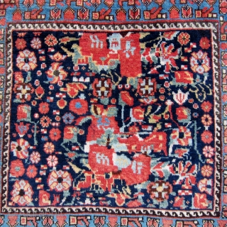 S.W. Persian Khamseh bagfaces, Circa 1880.  Hard to photograph these remarkable Gul Ferang design bagfaces.  The wool is just too shiny.  In addition to the lustrous quality of the  ...