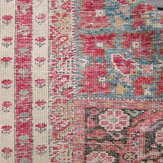 2nd half 19th c. Turkish Kirshehir rug, 44" x 88".  Lovely narrow borders surrounding a richly decorated central bouquet of flowers.           