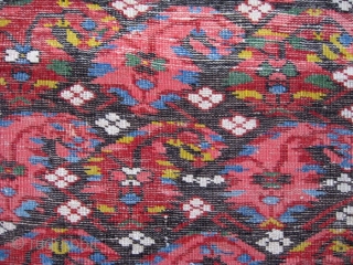 19th C. small Kuba rug, 2'5" x 3'. A most colorful display of botehs on this rare, chunky N.E. Caucasian rug. Two old patches, one 2" x 3" and the other 1  ...