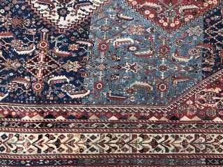 A late 19th Century SW Persian Qashqai . As you see, it does have some misusing at the ends bur rug has low even pile from top to bottom. No holes or  ...