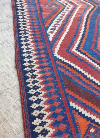 This is an Afshar kilim from Darab city , Darab is a border city between Qashqai's area and Afshar tribe area , there are similarities between Qashqai designs and Afshar traditions in  ...