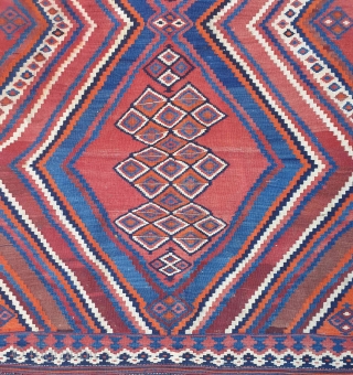 This is an Afshar kilim from Darab city , Darab is a border city between Qashqai's area and Afshar tribe area , there are similarities between Qashqai designs and Afshar traditions in  ...