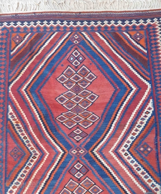 This is an Afshar kilim from Darab city , Darab is a border city between Qashqai's area and Afshar tribe area , there are similarities between Qashqai designs and Afshar traditions in  ...