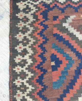 An authentic kilim from Baseri clan of Khamseh federation of Fars province , kilim is in excellent condition,  aged almost 100 years old , all colours are naturally dyed, warps are  ...