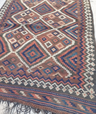 An authentic kilim from Baseri clan of Khamseh federation of Fars province , kilim is in excellent condition,  aged almost 100 years old , all colours are naturally dyed, warps are  ...