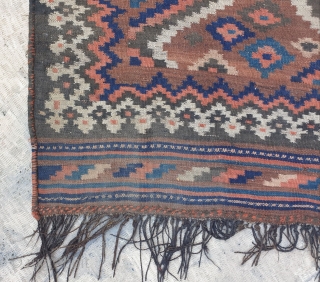 An authentic kilim from Baseri clan of Khamseh federation of Fars province , kilim is in excellent condition,  aged almost 100 years old , all colours are naturally dyed, warps are  ...